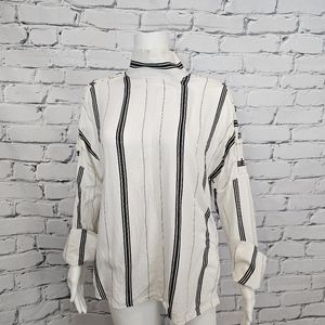 Tibi Striped Mock Neck Top